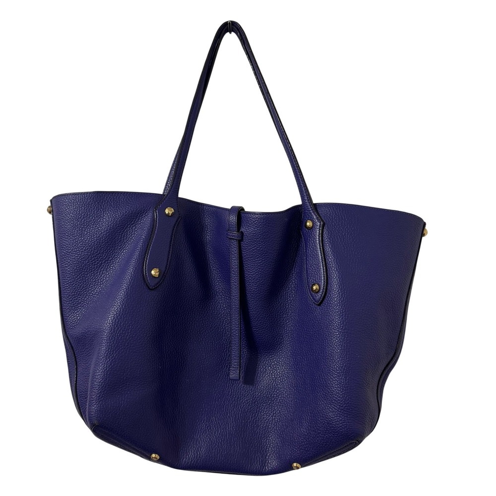 Annabel Ingall Isabella Large Pebbled Leather Tote Bag Purple Gold Hardware Flaw